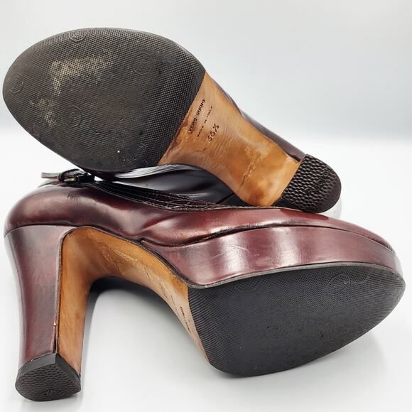 Clements Ribeiro Brown Leather Crocodile Embossed Platform Block Heels Size 6.5 - Picture 7 of 10